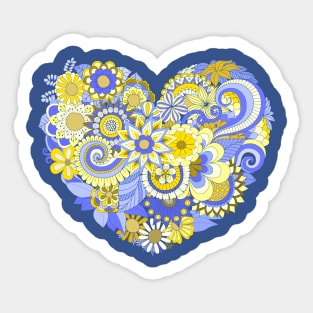 Yellow and Blue Floral Heart Sticker